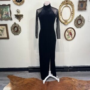 Vintage Y2K Black Sheer Mesh Gown Dress Made in USA Size Large